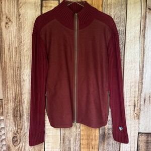 KUHL Merino Wool Full Zip Sweater Jacket Shacket Burgundy Warm Ribbed Knit XL